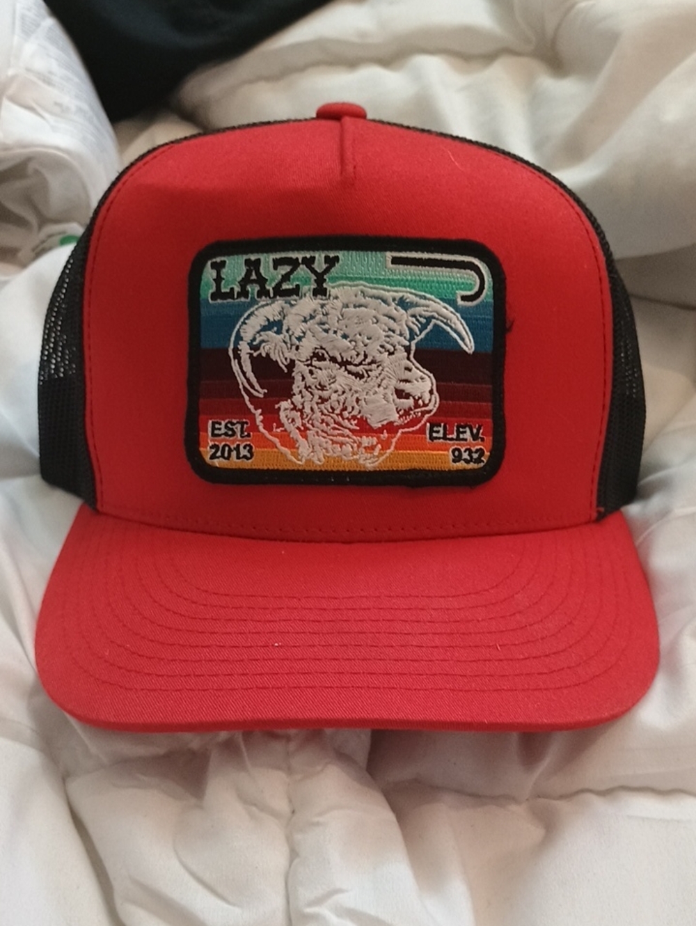 Red Trucker Hat with Bull Patch